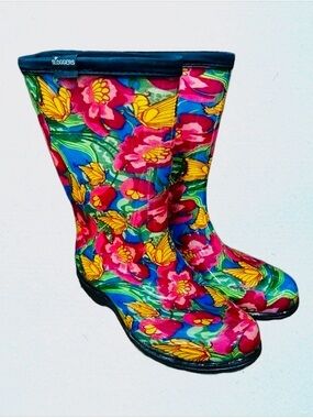 EUC Sloggers Women’s Mid-Calf 10” Pink Floral Rain/Garden Waterproof Boots Sz 9